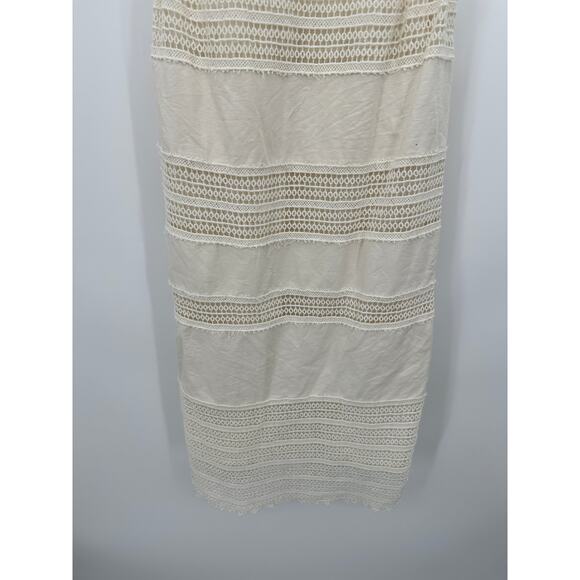 Ann Taylor LOFT Dress Women 0 Cream Ivory Lace Stripe Sleeveless Linen Blend - Picture 3 of 9